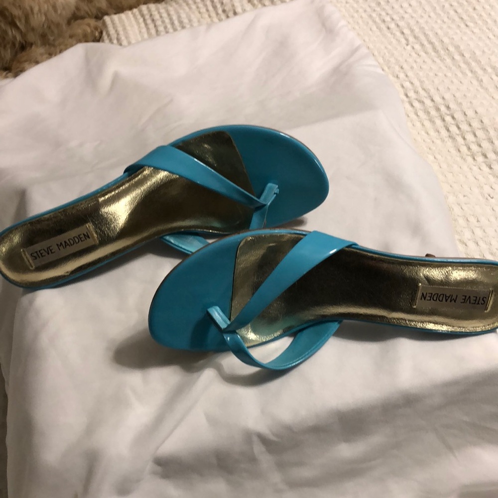Turquoise 2” slides.  Worn once - Picture 2 of 4
